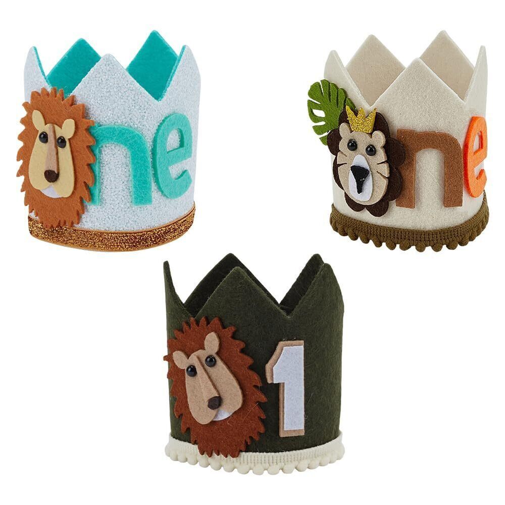 3803 3Pcs Lion 1st Birthday Crown 3 Colors Lion Theme Felt Birthday Party